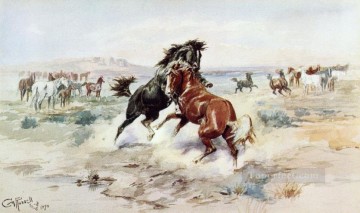 Animal Painting - El desafío 2 1898 Charles Marion Russell caballo